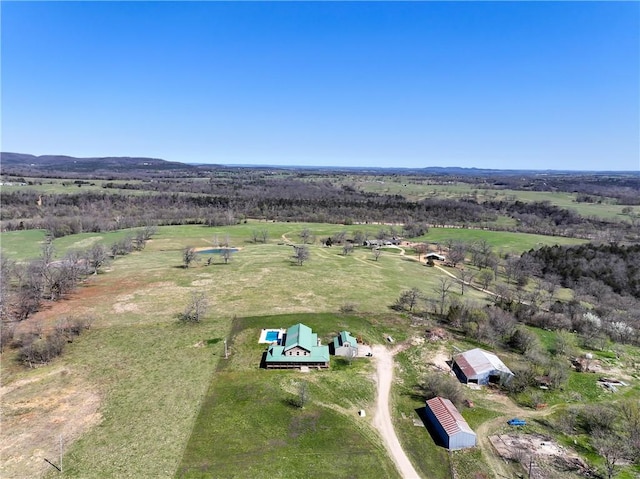 birds eye view of property with a rural view