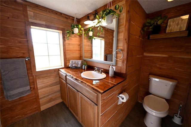 12766 Rocky Hill Rd, Prairie Grove, AR 72753 - bathroom featuring plenty of natural light, wooden walls, toilet, and a textured ceiling