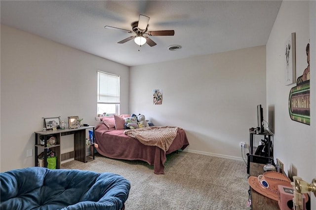 1801 Cash St, Neosho, MO 64850 - bedroom featuring carpet flooring, visible vents, baseboards, and ceiling fan