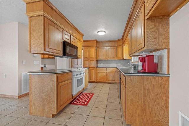 1120 County Road 6012, Berryville, AR 72616 - kitchen featuring light tile patterned floors, white electric range oven, black microwave, and visible vents