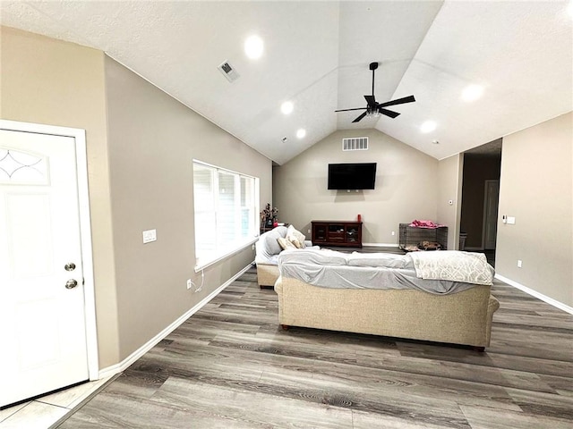 210 Rose Hill Dr, Berryville, AR 72616 - living area featuring wood finished floors, ceiling fan, and visible vents