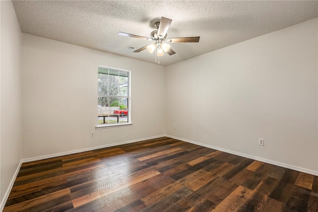 4292 W Beaver Ln, Fayetteville, AR 72704 - empty room with dark wood-style flooring, ceiling fan, baseboards, and a textured ceiling