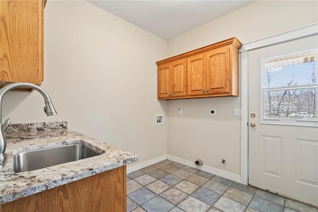 11992 Cripps Rd, Gentry, AR 72734 - laundry room with hookup for a washing machine, a sink, cabinet space, electric dryer hookup, and hookup for a gas dryer