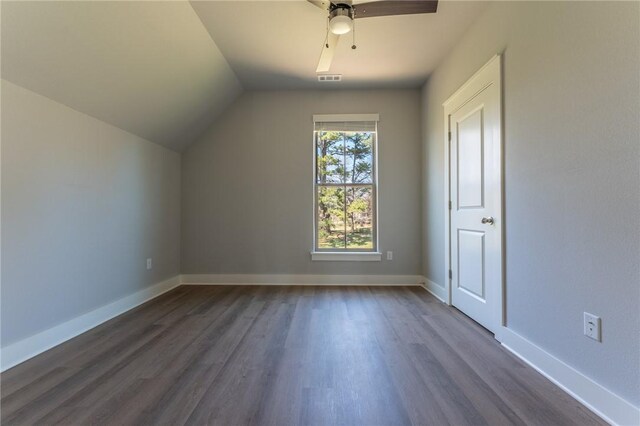 852 S Waxflower Ave, Fayetteville, AR 72701 - bonus room featuring baseboards, dark wood-style flooring, visible vents, and a ceiling fan