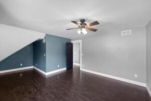 1053 Tucker Mountain Rd, Dover, AR 72837 - bonus room featuring visible vents, baseboards, a ceiling fan, and wood finished floors
