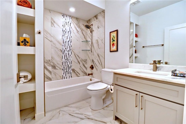 203 S W Ave Unit 1, Fayetteville, AR 72701 - full bathroom with marble look tile flooring, vanity, shower / bath combination, and toilet