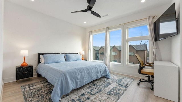 225 SE 7th St, Bentonville, AR 72712 - bedroom featuring baseboards, recessed lighting, light wood finished floors, and a ceiling fan