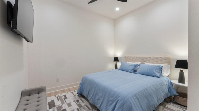 225 SE 7th St, Bentonville, AR 72712 - bedroom featuring light wood-type flooring, baseboards, recessed lighting, and a ceiling fan
