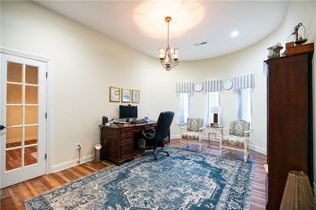 1611 Park Ridge Way, Cave Springs, AR 72718 - office with wood finished floors, baseboards, recessed lighting, and a chandelier