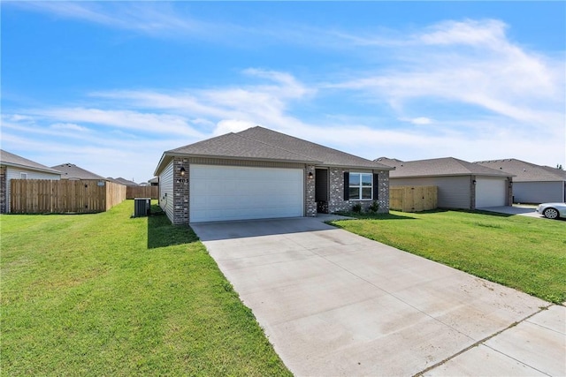 1405 Corsac St, Siloam Springs, AR 72761 - ranch-style home featuring central air condition unit, an attached garage, concrete driveway, brick siding, and roof with shingles