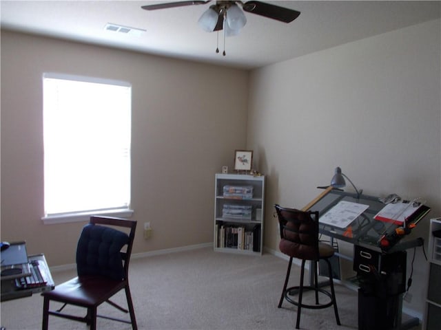 6527 Huntington Ct, Fort Smith, AR 72916 - carpeted home office with baseboards, visible vents, and ceiling fan