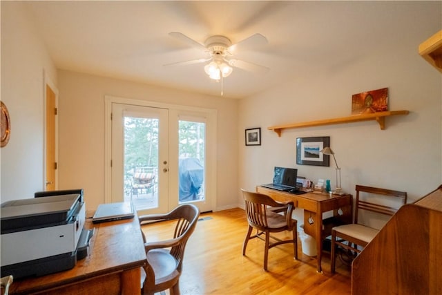 44 Devizis Dr, Bella Vista, AR 72714 - office area with a ceiling fan, light wood-style flooring, and french doors