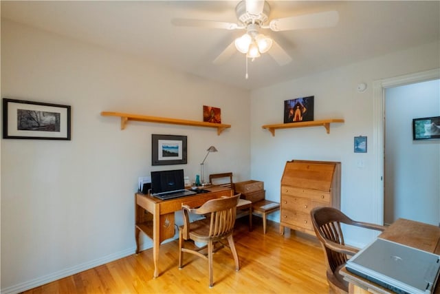 44 Devizis Dr, Bella Vista, AR 72714 - office area featuring light wood-style floors, ceiling fan, and baseboards