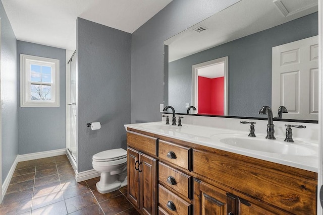 188 Lonestar Rd, Anderson, MO 64831 - bathroom with toilet, baseboards, double vanity, and a shower stall