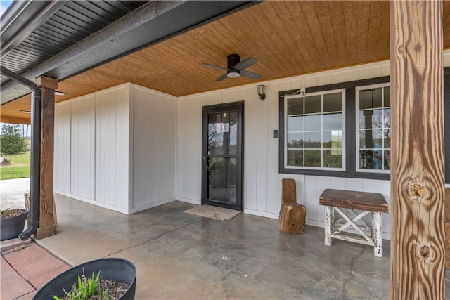 17225 Featherstone Trl, Gentry, AR 72734 - property entrance with ceiling fan and a patio