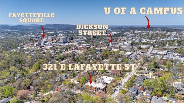 321 E Lafayette St Unit 103, Fayetteville, AR 72701 - aerial view of property's location with nearby urban area