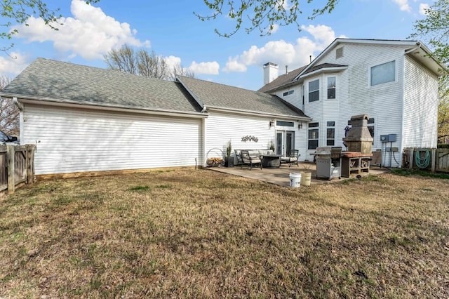 6628 Bernice Ave, Springdale, AR 72762 - rear view of property featuring a patio, a chimney, and roof with shingles