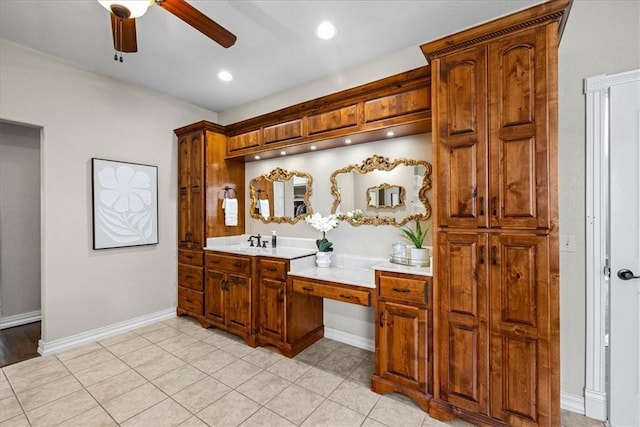 17793 Bluffview Dr, Springdale, AR 72764 - bathroom with a ceiling fan, vanity, tile patterned floors, and recessed lighting