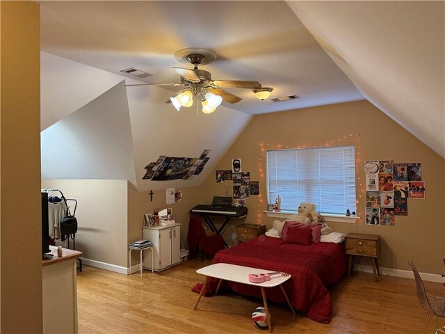 2110 W 8th St, Russellville, AR 72801 - bedroom featuring light wood-style flooring, lofted ceiling, and ceiling fan