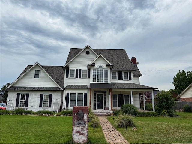 2110 W 8th St, Russellville, AR 72801 - view of front facade featuring a shingled roof, a chimney, and covered porch