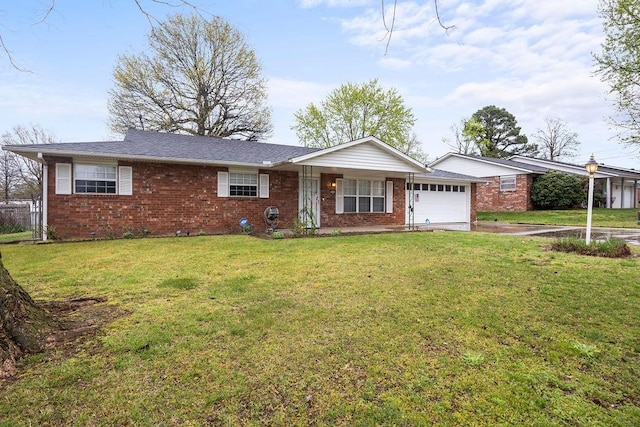 3906 Chapman Ave, Springdale, AR 72762 - ranch-style home with an attached garage, brick siding, a front lawn, and concrete driveway