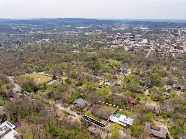 203 N Oklahoma Way, Fayetteville, AR 72701 - aerial overview of property's location with property parcel outlined
