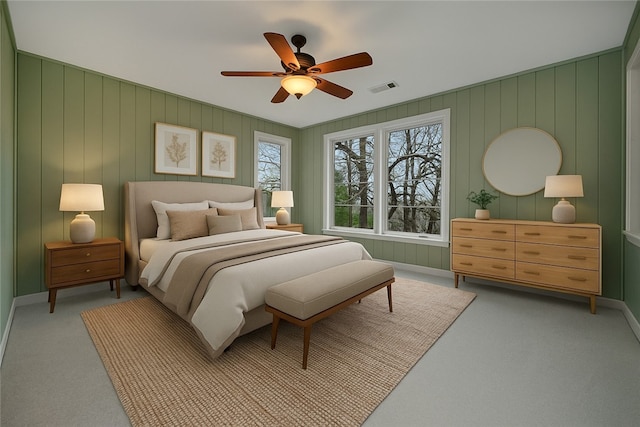 203 N Oklahoma Way, Fayetteville, AR 72701 - bedroom with light colored carpet, a ceiling fan, and baseboards