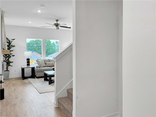 1963 Larkspur St, Springdale, AR 72762 - stairs featuring wood finished floors and a ceiling fan