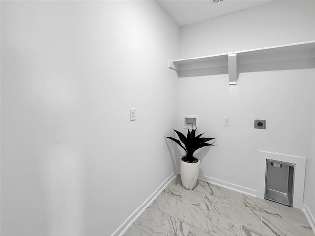 1963 Larkspur St, Springdale, AR 72762 - washroom with electric dryer hookup, hookup for a washing machine, and light marble finish flooring