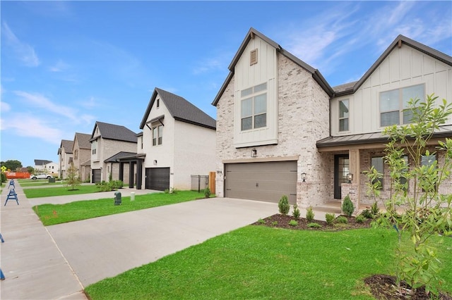 1401 W Brooks Pl, Rogers, AR 72758 - view of front of house with a garage, board and batten siding, a front yard, and driveway