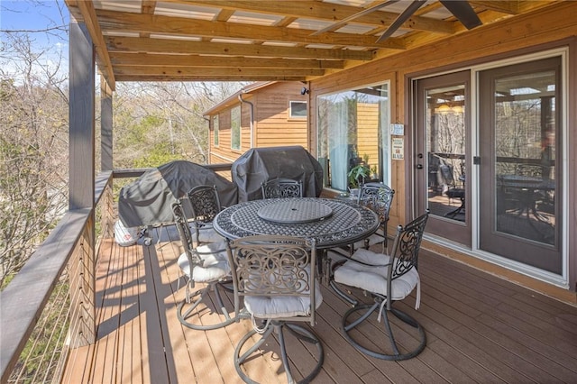 21413 Lakeview Dr, Garfield, AR 72732 - wooden deck featuring outdoor dining space and grilling area