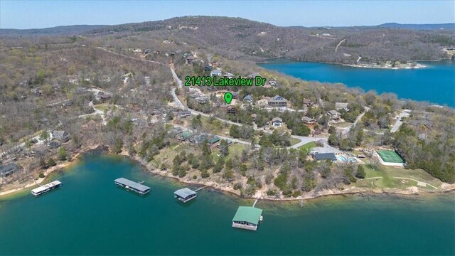 21413 Lakeview Dr, Garfield, AR 72732 - drone / aerial view featuring a water and mountain view