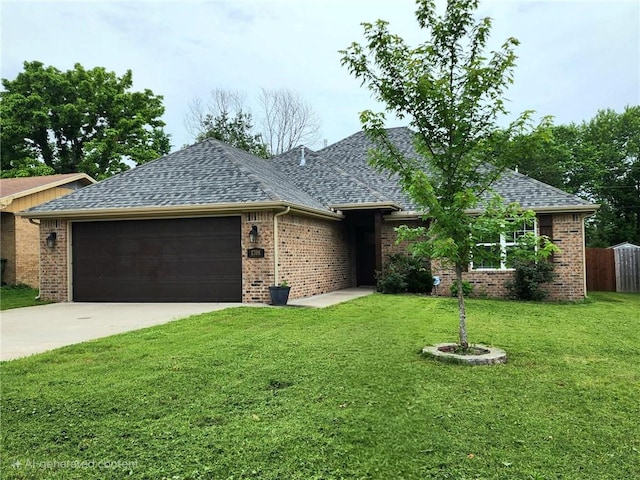 1708 S Anthony Dr, Rogers, AR 72756 - ranch-style home with a garage, brick siding, a shingled roof, and concrete driveway