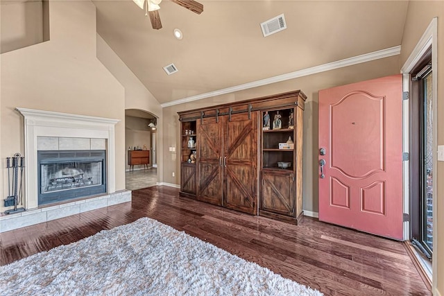 3207 SW Stonepoint Ave, Bentonville, AR 72712 - interior space featuring visible vents, a ceiling fan, and wood finished floors