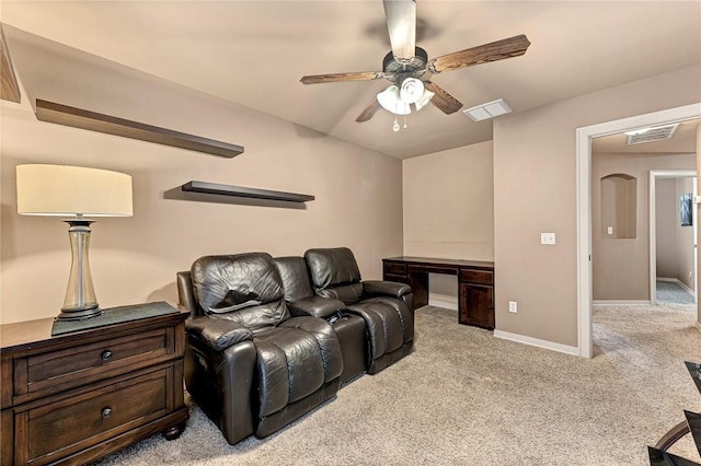 3207 SW Stonepoint Ave, Bentonville, AR 72712 - carpeted home theater with visible vents, baseboards, and a ceiling fan
