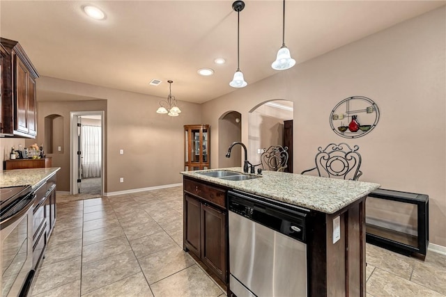 3207 SW Stonepoint Ave, Bentonville, AR 72712 - kitchen featuring visible vents, arched walkways, dishwasher, a sink, and electric range