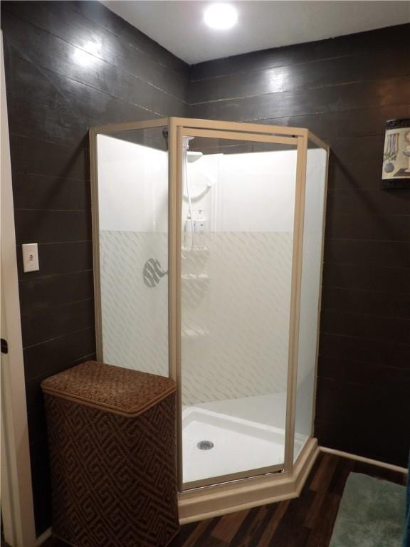 701 Crossbow Rd, Huntsville, AR 72740 - full bathroom featuring wood finished floors and a shower stall