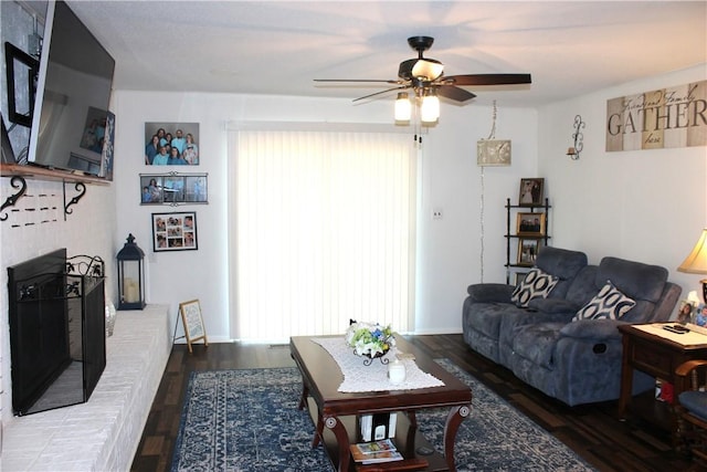 701 Crossbow Rd, Huntsville, AR 72740 - living area with a ceiling fan, wood finished floors, and baseboards