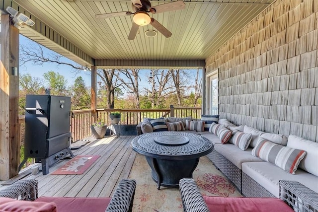 1402 NE Fairwinds Dr, Bentonville, AR 72712 - wooden terrace with an outdoor living space and ceiling fan