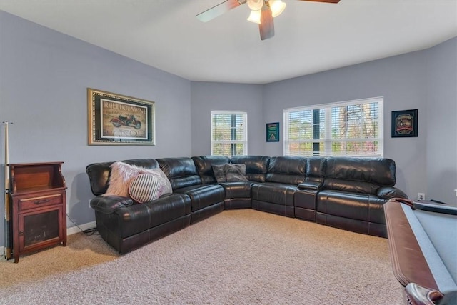 1402 NE Fairwinds Dr, Bentonville, AR 72712 - living area featuring light carpet and ceiling fan