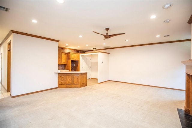 unfurnished living room featuring baseboards, visible vents, and recessed lighting