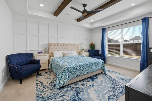 1241 Silver Maple St, Centerton, AR 72719 - bedroom with light colored carpet, baseboards, a tray ceiling, recessed lighting, and a decorative wall