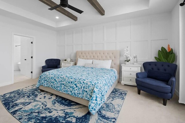 1241 Silver Maple St, Centerton, AR 72719 - bedroom featuring a decorative wall, light carpet, a tray ceiling, ensuite bathroom, and recessed lighting