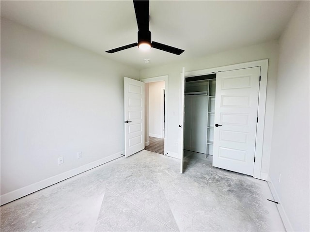 6405 NW Harley St, Bentonville, AR 72713 - unfurnished bedroom with unfinished concrete flooring, a closet, and ceiling fan