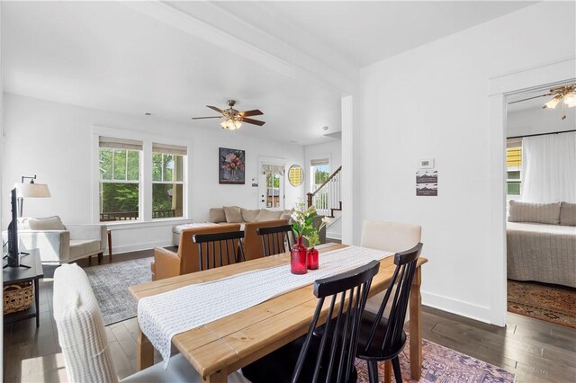 328 Martin Luther King Jr Blvd, Fayetteville, AR 72701 - dining room featuring ceiling fan, wood-type flooring, and stairway