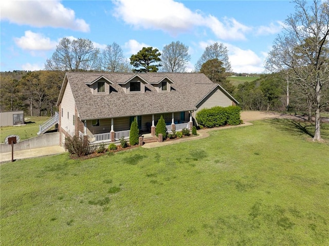 9961 Rainbow Ridge Rd, Omaha, AR 72662 - view of front of property with concrete driveway, roof with shingles, a front yard, a porch, and a garage