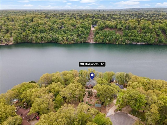 30 Bosworth Cir, Bella Vista, AR 72714 - aerial view of property's location featuring a heavily wooded area and a nearby body of water