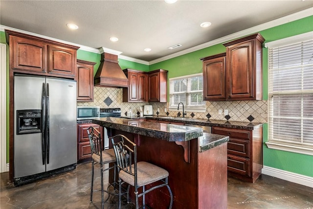 3512 Hamm Ln, Springdale, AR 72762 - kitchen with stainless steel appliances, custom exhaust hood, finished concrete floors, a sink, and recessed lighting