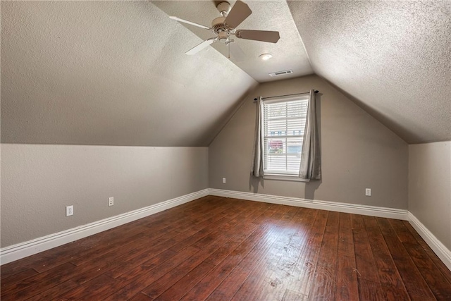 3512 Hamm Ln, Springdale, AR 72762 - additional living space with a textured ceiling, baseboards, hardwood / wood-style floors, ceiling fan, and vaulted ceiling
