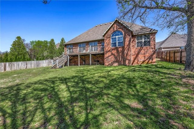 3512 Hamm Ln, Springdale, AR 72762 - rear view of property featuring brick siding, stairs, a wooden deck, and roof with shingles